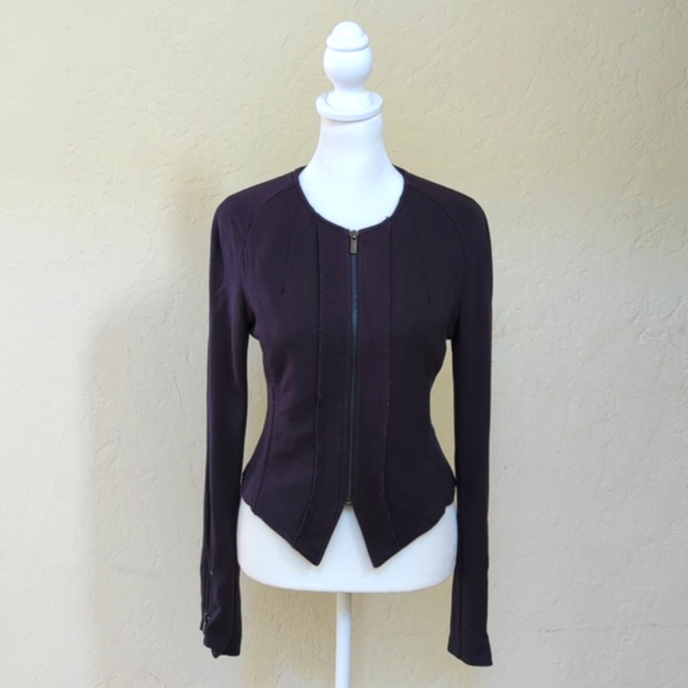 BCBGMaxAzria Navy Fitted Moto Style Full Zip Cropped Jacket Size XS